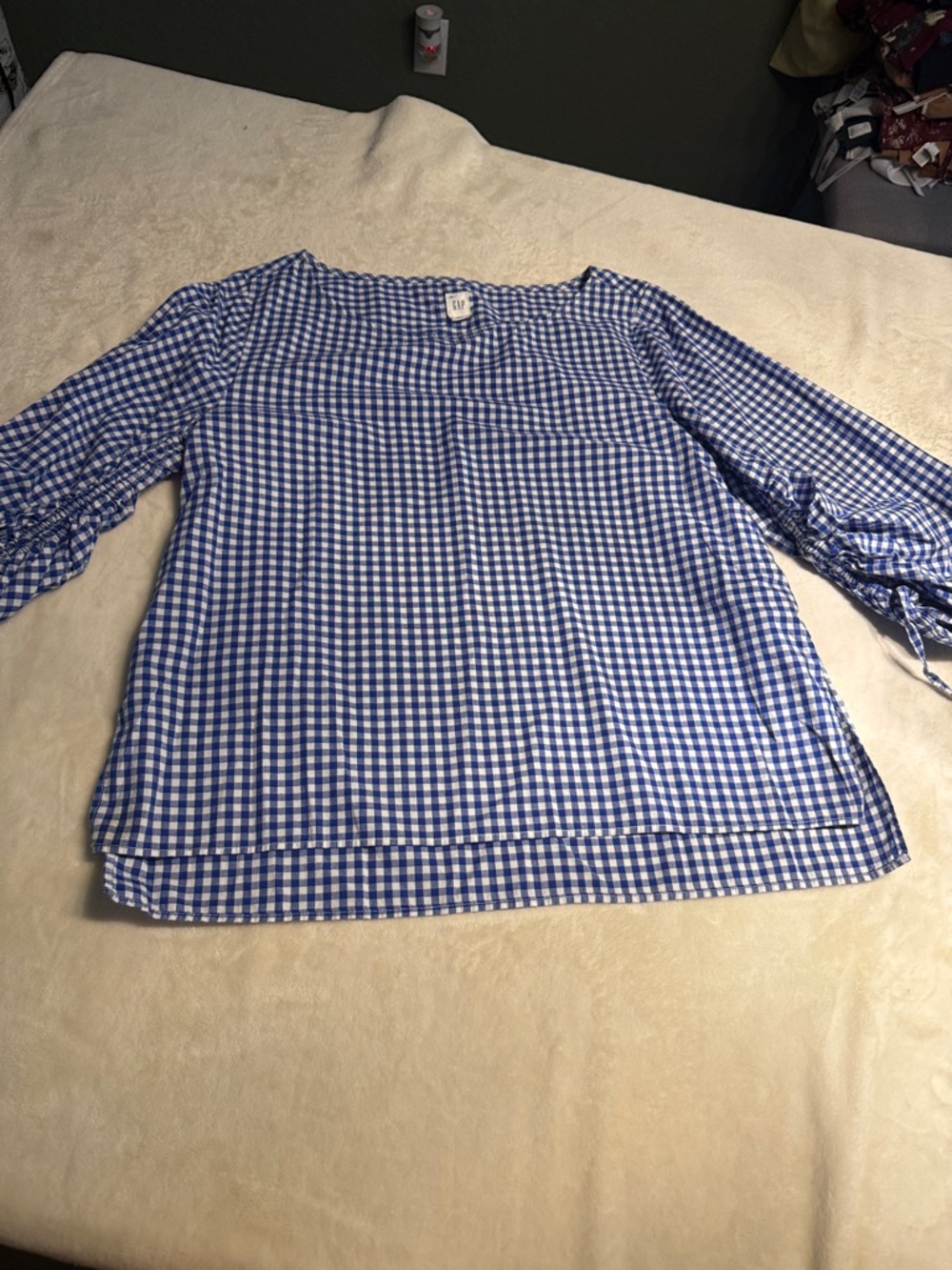GAP Blue Gingham Tie-Sleeve Blouse
